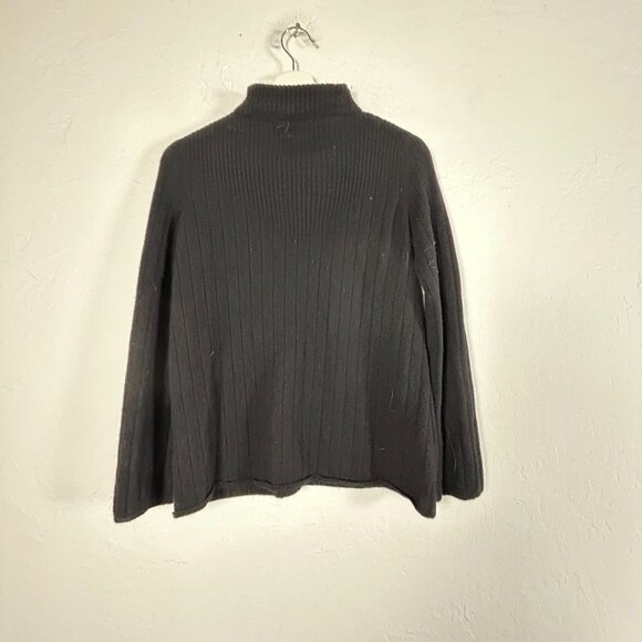 Nanette Lepore Women Black Ribbed 2Ply Cashmere Mock Neck Sweater Small Pullover - Picture 2 of 9